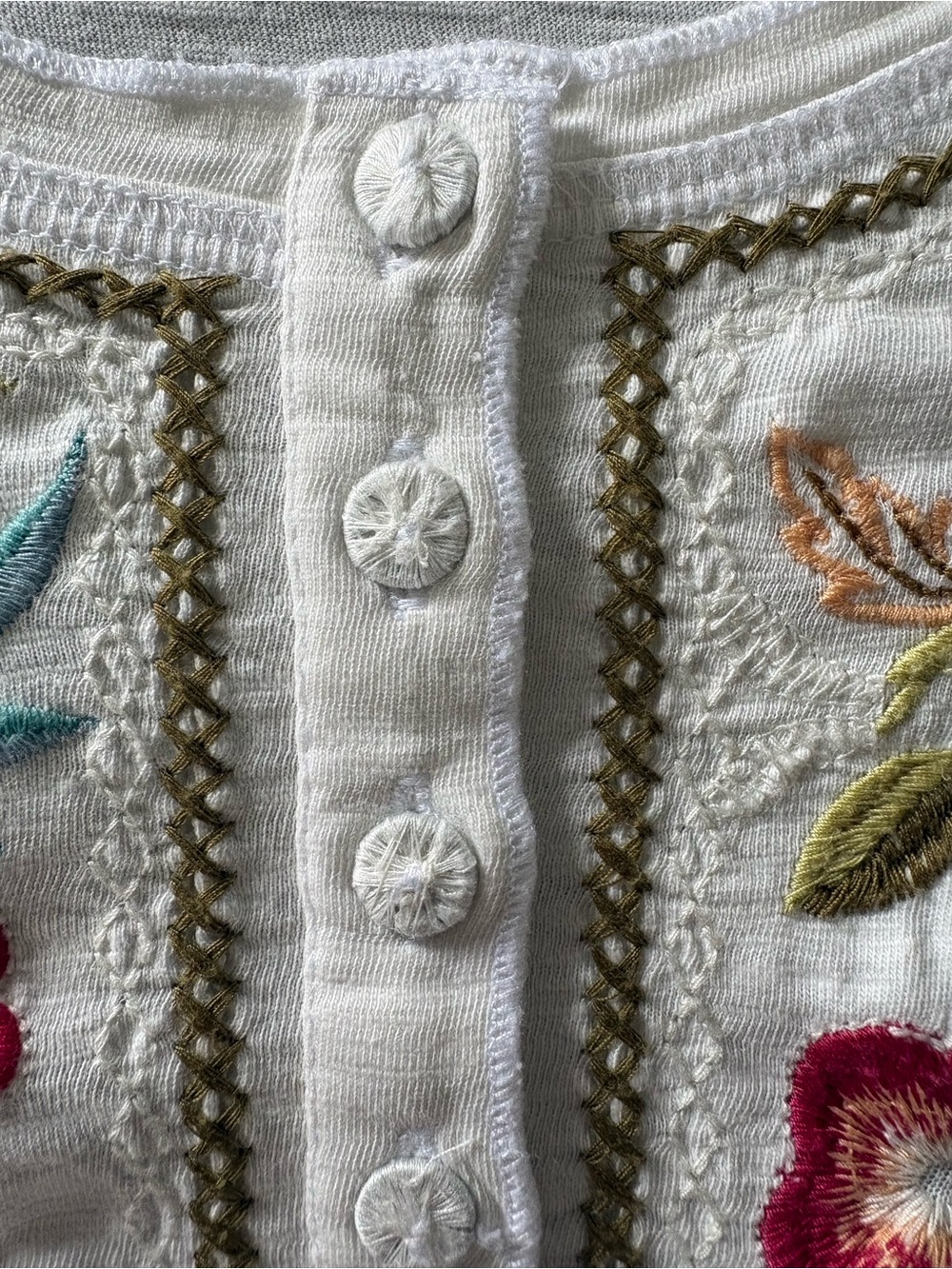 Sundance Floral Embroidered Boho 3/4 Sleeve Peasant Top. Large. Ivory Festival - Picture 8 of 11